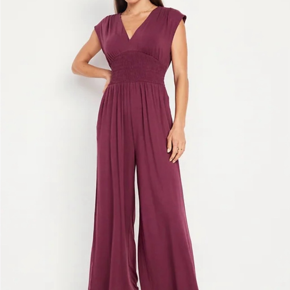 Waist-Defined Shirred Jumpsuit